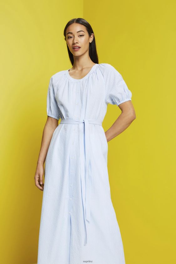 Women Esprit Light Blue Midi shirt dress with a tie belt, cotton blend Dresses XF4444236 - Image 1