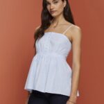 Women Esprit Light Blue Textured cami top Top XF4444225