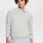 Women Esprit Light Grey Cotton Blend Pullover Sweatshirt Sweatshirts & Hoodies XF444428