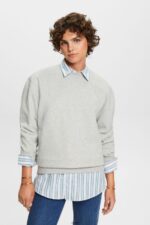 Women Esprit Light Grey Cotton Blend Pullover Sweatshirt Sweatshirts & Hoodies XF444428