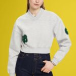 Women Esprit Light Grey Cropped varsity patch sweatshirt Sweatshirts & Hoodies XF4444418