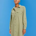 Women Esprit Light Khaki Cotton shirt dress Dresses XF444445
