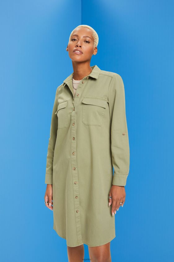 women_esprit_light_khaki_cotton_shirt_dress_dresses_xf444445.jpg Women Esprit Light Khaki Cotton shirt dress Dresses XF444445 - Image 1