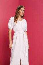 Women Esprit Light Pink Midi shirt dress with a tie belt, cotton blend Dresses XF4444129