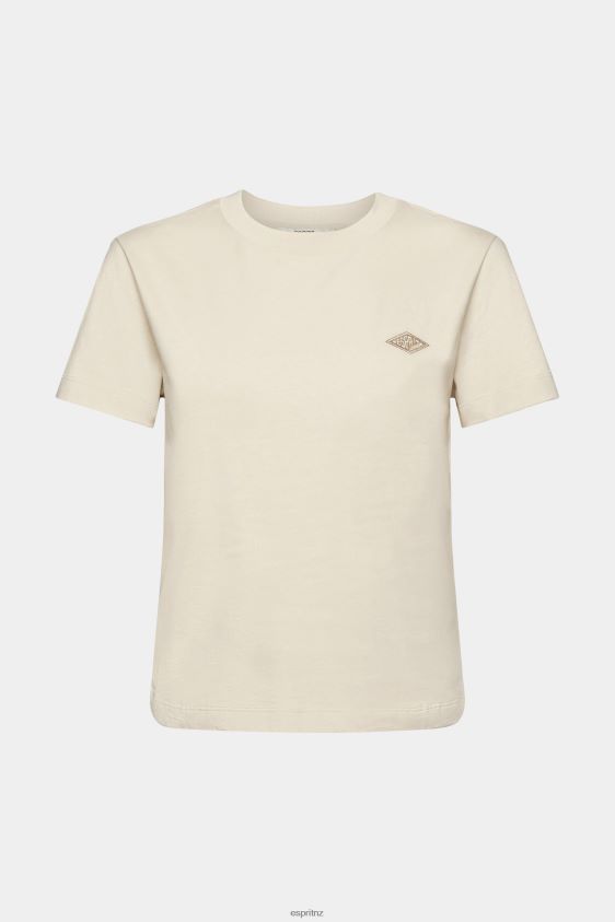 Women Esprit Light Taupe Cotton T-shirt with embroidered logo T-Shirts XF4444148 - Image 5