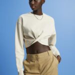 Women Esprit Light Taupe Cropped knot detail sweatshirt Sweatshirts & Hoodies XF4444218