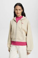 Women Esprit Light Taupe Cropped zip hoodie with logo print on the back Sweatshirts & Hoodies XF4444163