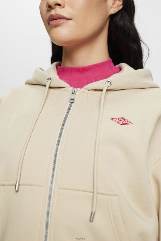 Women Esprit Light Taupe Cropped zip hoodie with logo print on the back Sweatshirts & Hoodies XF4444163 - Image 3