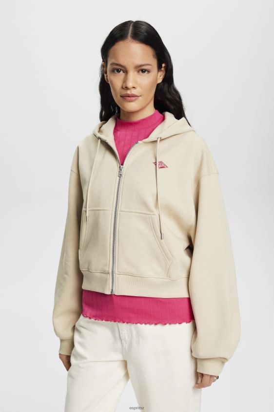 Women Esprit Light Taupe Cropped zip hoodie with logo print on the back Sweatshirts & Hoodies XF4444163 - Image 1
