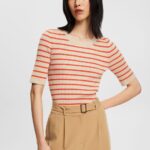 Women Esprit Light Taupe Short-sleeved ribbed sweater Sweaters XF4444317