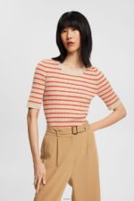 Women Esprit Light Taupe Short-sleeved ribbed sweater Sweaters XF4444317