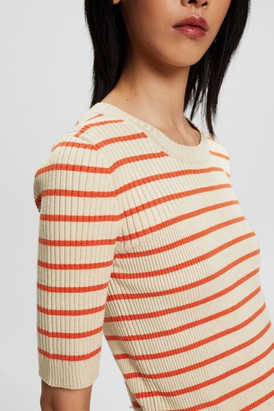 Women Esprit Light Taupe Short-sleeved ribbed sweater Sweaters XF4444317 - Image 3