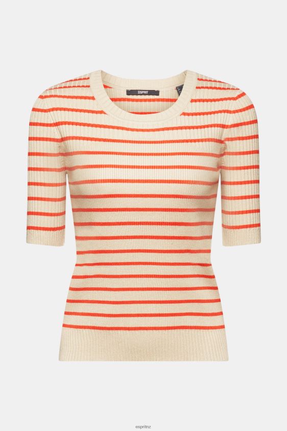 Women Esprit Light Taupe Short-sleeved ribbed sweater Sweaters XF4444317 - Image 5