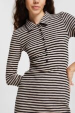Women Esprit Light Taupe Striped polo dress Dresses XF4444434 - Image 3