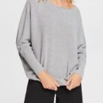 Women Esprit Medium Grey Knitted bat sleeve jumper Sweaters XF4444544