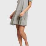 Women Esprit Medium Grey Pleated peplum dress Dresses XF4444487