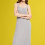 Women Esprit Medium Grey Pleated strap dress Dresses XF4444490