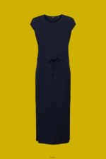 Women Esprit Navy Drawstring Crepe Midi Dress Dresses XF444451 - Image 5