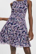 Women Esprit Navy Floral Recycled: Chiffon dress with a gathered waist Dresses XF444468 - Image 3