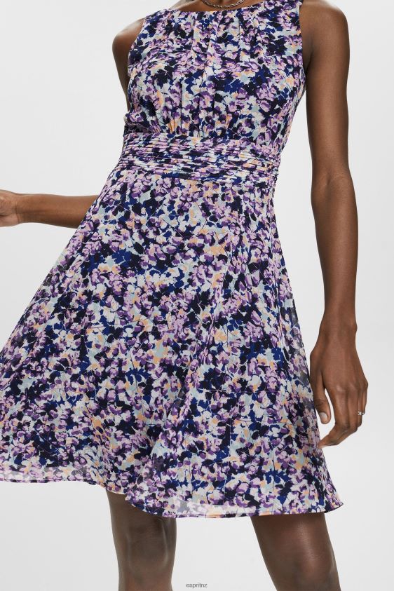Women Esprit Navy Floral Recycled: Chiffon dress with a gathered waist Dresses XF444468 - Image 3
