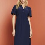 Women Esprit Navy Midi dress with a fixed tie belt Dresses XF4444231
