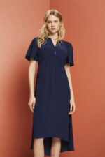 Women Esprit Navy Midi dress with a fixed tie belt Dresses XF4444231