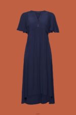 Women Esprit Navy Midi dress with a fixed tie belt Dresses XF4444231 - Image 5