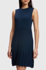 Women Esprit Navy Pleated fit and flare dress Dresses XF4444384 - Image 2