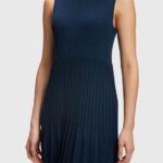 Women Esprit Navy Pleated fit and flare dress Dresses XF4444384