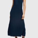 Women Esprit Navy Pleated strap dress Dresses XF4444388