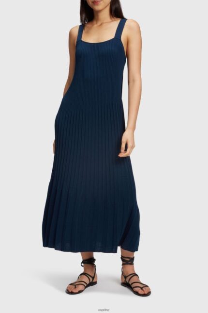 Women Esprit Navy Pleated strap dress Dresses XF4444388