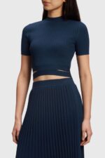 Women Esprit Navy Pleated top Sweaters XF4444378