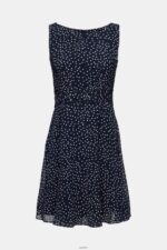 Women Esprit Navy Recycled: Chiffon dress with a gathered waist Dresses XF444467 - Image 5