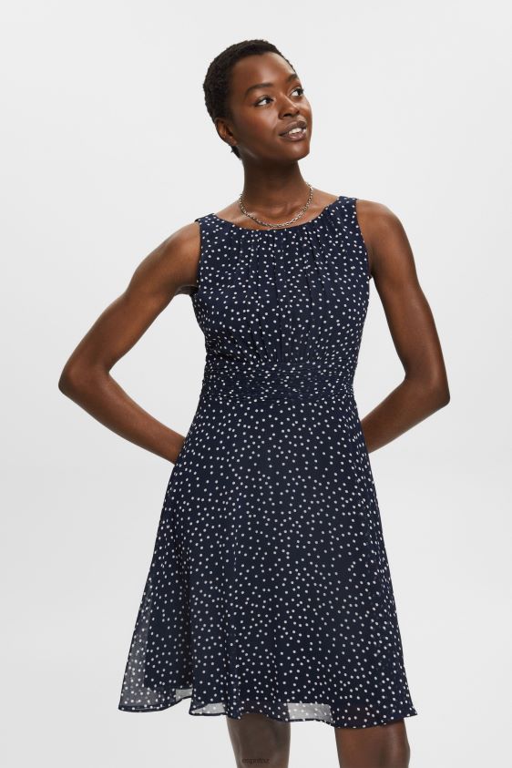 Women Esprit Navy Recycled: Chiffon dress with a gathered waist Dresses XF444467 - Image 1