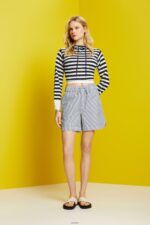 Women Esprit Navy Seersucker shorts with stripes, 100% cotton Shorts XF444496 - Image 2