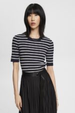 Women Esprit Navy Short-sleeved ribbed sweater Sweaters XF4444319