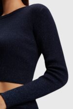 Women Esprit Navy Twisted back metallic sweater Sweaters XF4444358 - Image 2