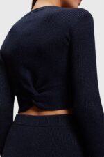Women Esprit Navy Twisted back metallic sweater Sweaters XF4444358 - Image 3
