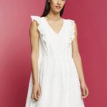 Women Esprit Off White Cotton lace dress Dresses XF4444191