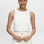 Women Esprit Off White Cropped sleeveless blouse Blouses XF4444308