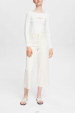 Women Esprit Off White Cut-out top Long Sleeve XF4444531 - Image 2