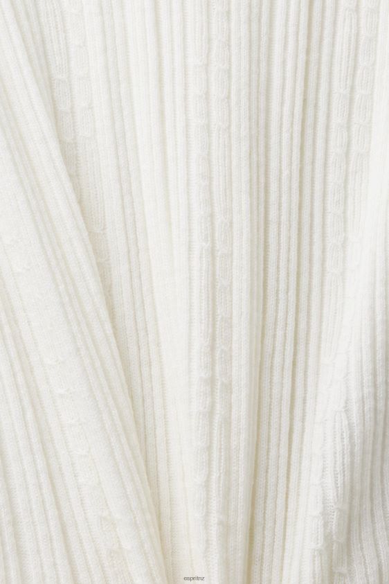 Women Esprit Off White Knitted V-neck top with linen Sweaters XF4444305 - Image 4