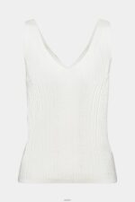 Women Esprit Off White Knitted V-neck top with linen Sweaters XF4444305 - Image 5