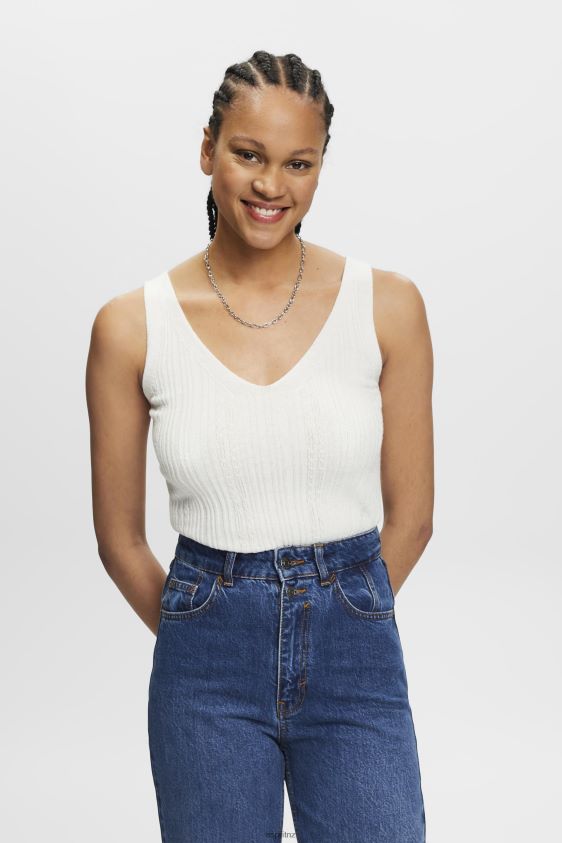 Women Esprit Off White Knitted V-neck top with linen Sweaters XF4444305 - Image 1