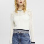 Women Esprit Off White Organic cotton structured jumper Sweaters XF4444275