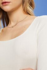 Women Esprit Off White Ribbed long sleeve top Long Sleeve XF444489 - Image 3