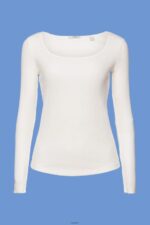 Women Esprit Off White Ribbed long sleeve top Long Sleeve XF444489 - Image 5