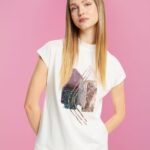Women Esprit Off White Sequin applique t-shirt, TENCEL T-Shirts XF4444399