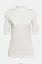 Women Esprit Off White With TENCEL: T-shirt with band collar T-Shirts XF4444562 - Image 5
