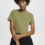 Women Esprit Olive Cotton T-shirt with embroidered logo T-Shirts XF4444149